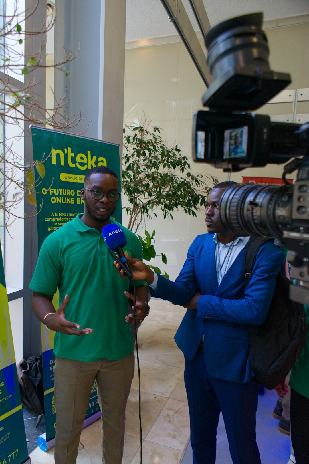 Reporter conducting an interview with a microphone